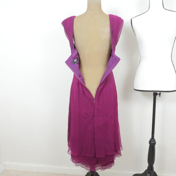 Tadashi Magenta Purple Silk Vintage Glamour Size 12 Layered Hem Retro Dress - Picture 11 of 11
